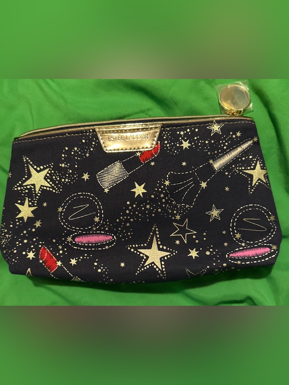 Estee Lauder Navy Blue Makeup Bag- Constellation Design Lipstick & Stars NEW